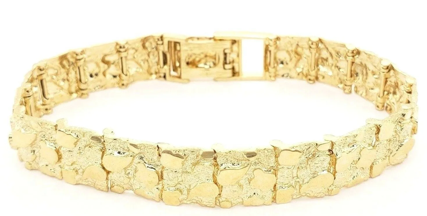 10k Yellow Gold Solid Nugget Bracelet Adjustable 8.5"- 9" 12.3mm 32 grams