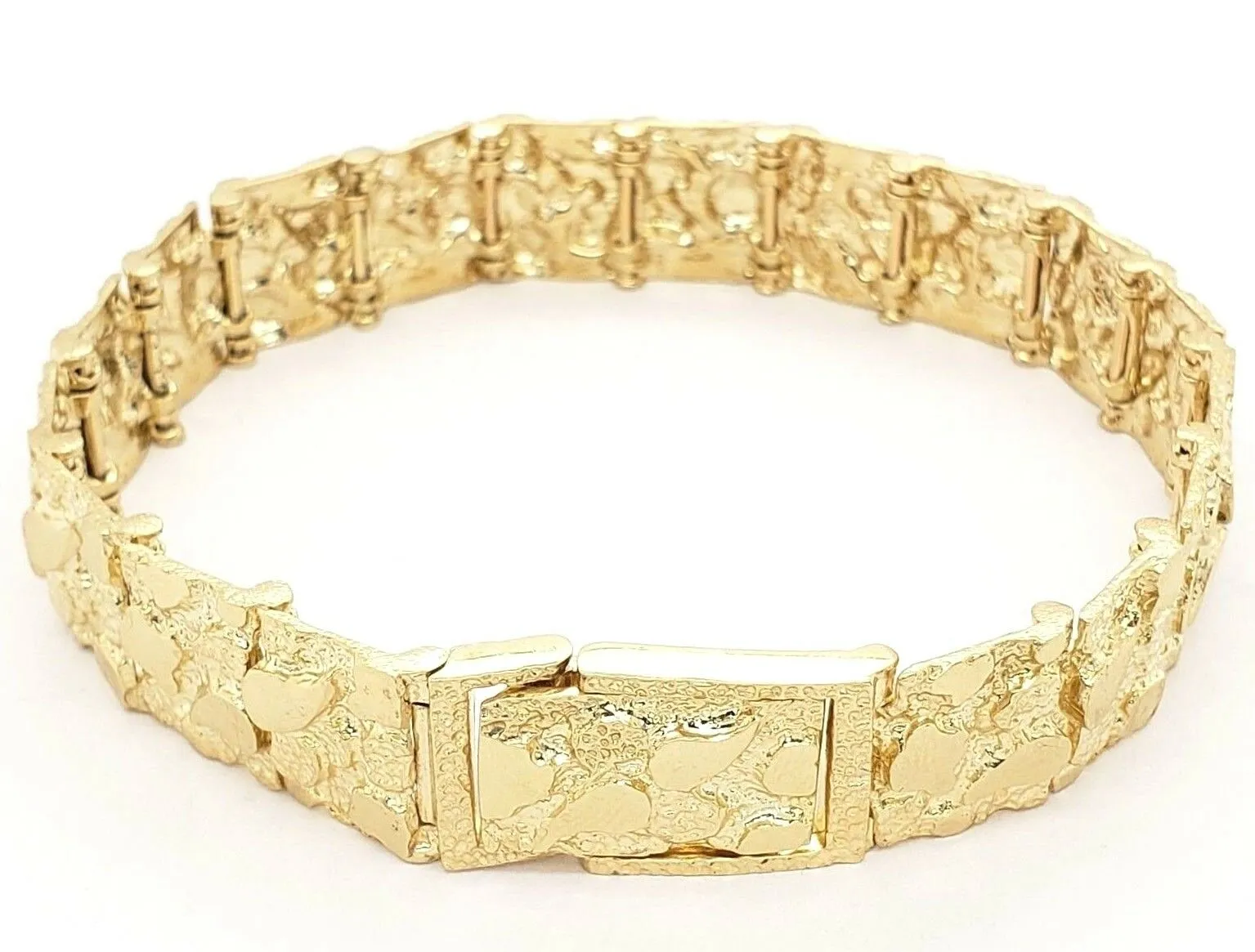 10k Yellow Gold Solid Nugget Bracelet Adjustable 8.5"- 9" 12.3mm 32 grams