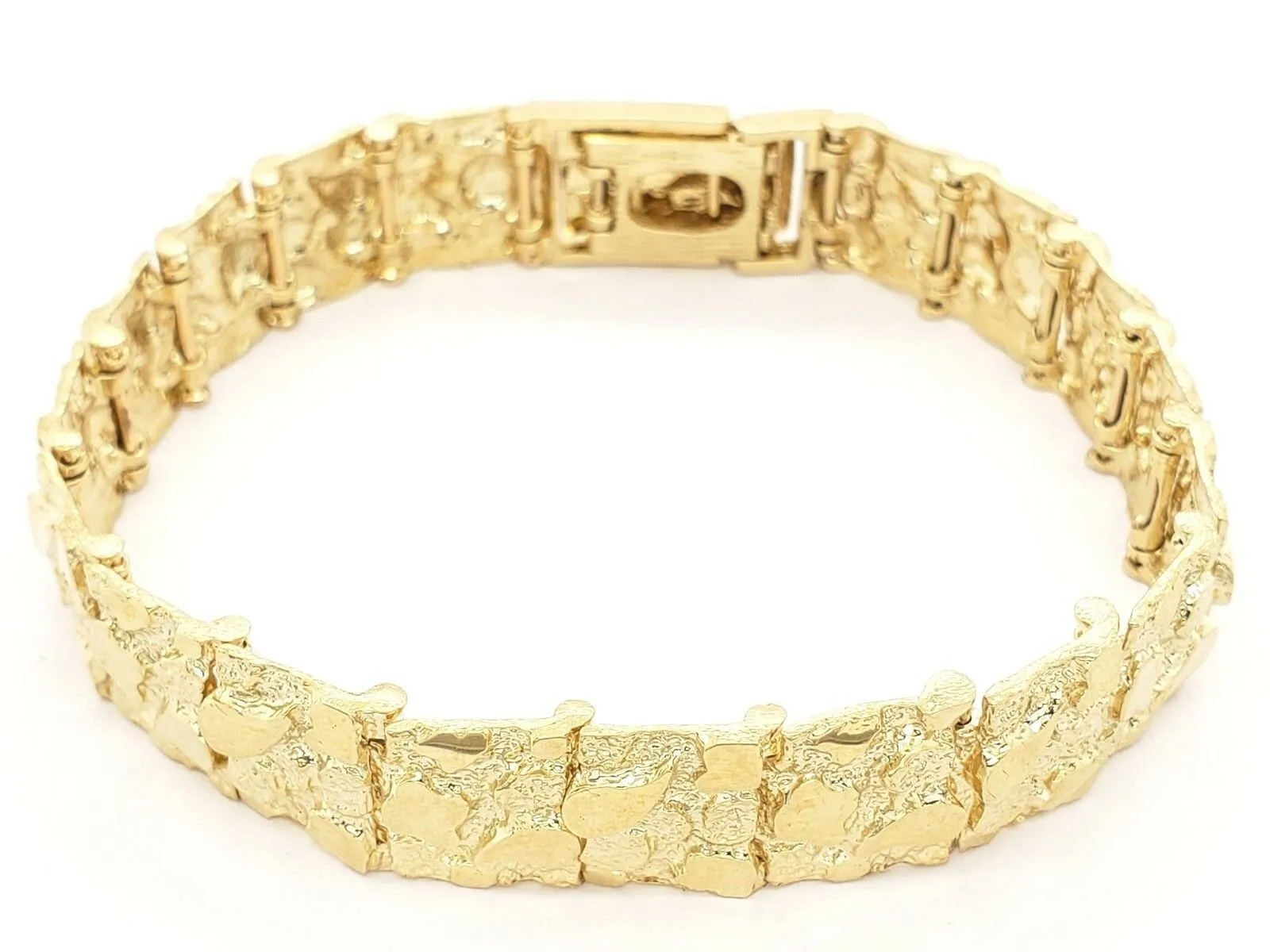 10k Yellow Gold Solid Nugget Bracelet Adjustable 8.5"- 9" 12.3mm 32 grams