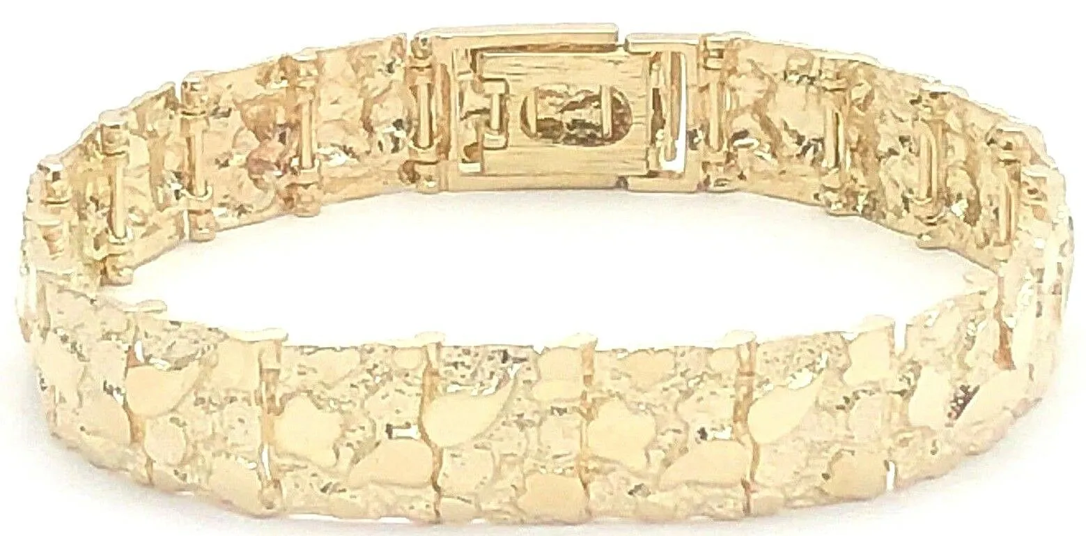 10k Yellow Gold Solid Nugget Bracelet Adjustable 8.5"- 9" 12.3mm 32 grams