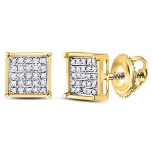 10K Yellow Gold Unisex Round Diamond Square Cluster Stud Earrings 1/6 Cttw