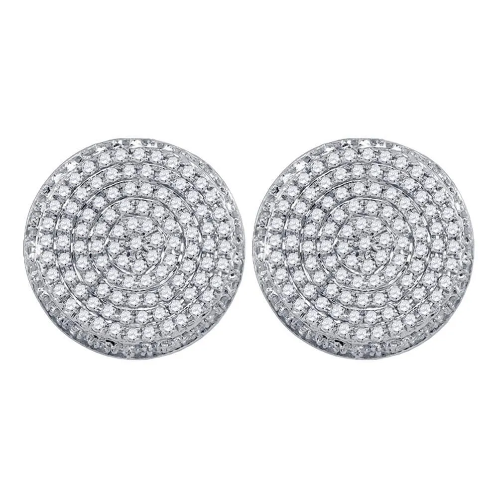 10kt White Gold Mens Round Diamond Circle Cluster Stud Earrings 5/8 Cttw