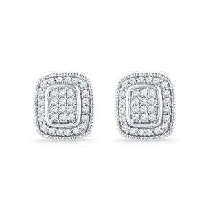 10kt White Gold Womens Round Diamond Square Cluster Stud Earrings 1/4 Cttw
