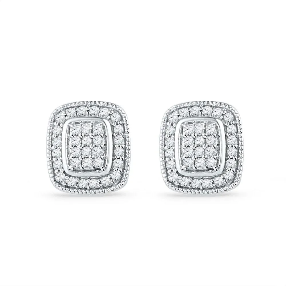 10kt White Gold Womens Round Diamond Square Cluster Stud Earrings 1/4 Cttw