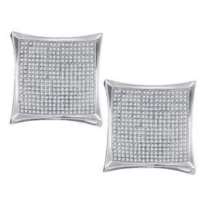10kt White Gold Womens Round Diamond Square Kite Cluster Screwback Earrings 1-7/8 Cttw