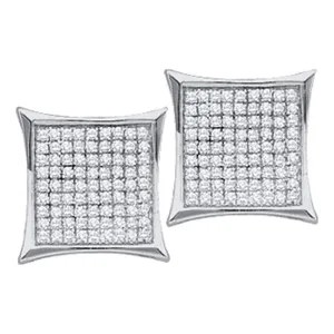 10kt White Gold Womens Round Diamond Square Kite Cluster Stud Earrings 1/10 Cttw