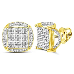 10kt Yellow Gold Mens Round Diamond Circle Cluster Earrings 3/8 Cttw
