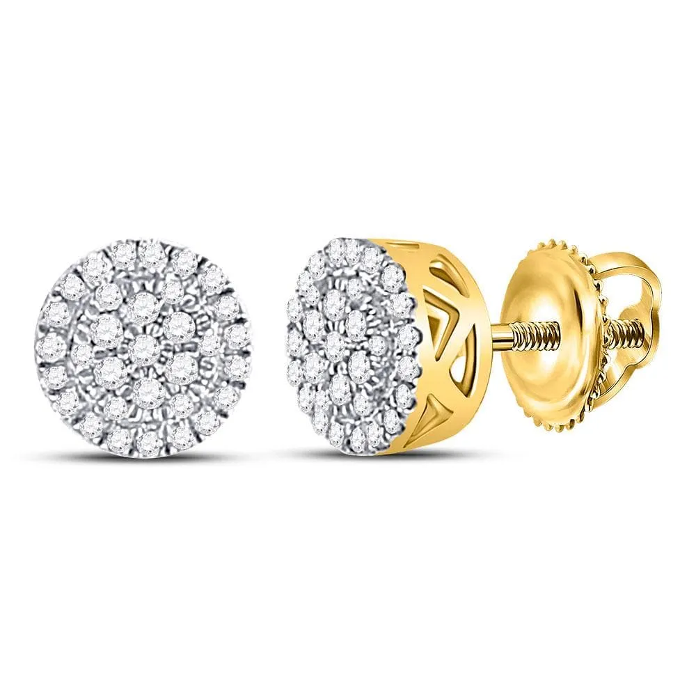 10kt Yellow Gold Womens Round Diamond Circle Cluster Earrings 3/8 Cttw