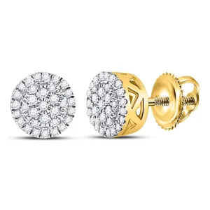 10kt Yellow Gold Womens Round Diamond Circle Cluster Earrings 3/8 Cttw