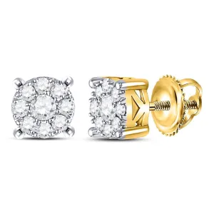 10kt Yellow Gold Womens Round Diamond Cluster Solitaire Stud Earrings 1/2 Cttw