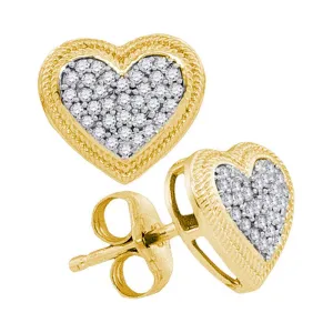 10kt Yellow Gold Womens Round Diamond Heart Cluster Earrings 1/5 Cttw