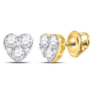10kt Yellow Gold Womens Round Diamond Heart Cluster Stud Earrings 1/2 Cttw