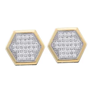 10kt Yellow Gold Womens Round Diamond Hexagon Cluster Earrings 1/5 Cttw