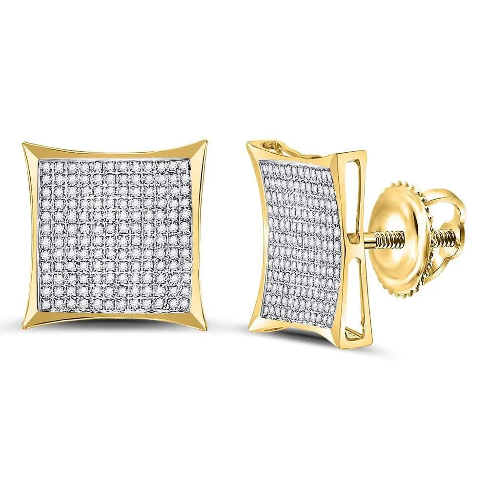 10kt Yellow Gold Womens Round Diamond Kite Cluster Earrings 7/8 Cttw