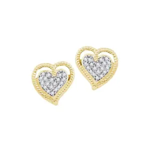 10kt Yellow Gold Womens Round Diamond Milgrain Heart Cluster Earrings 1/10 Cttw