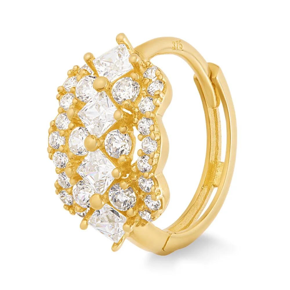 10mm Cluster Hoop Earrings with Cubic Zirconia in 9ct Yellow Gold