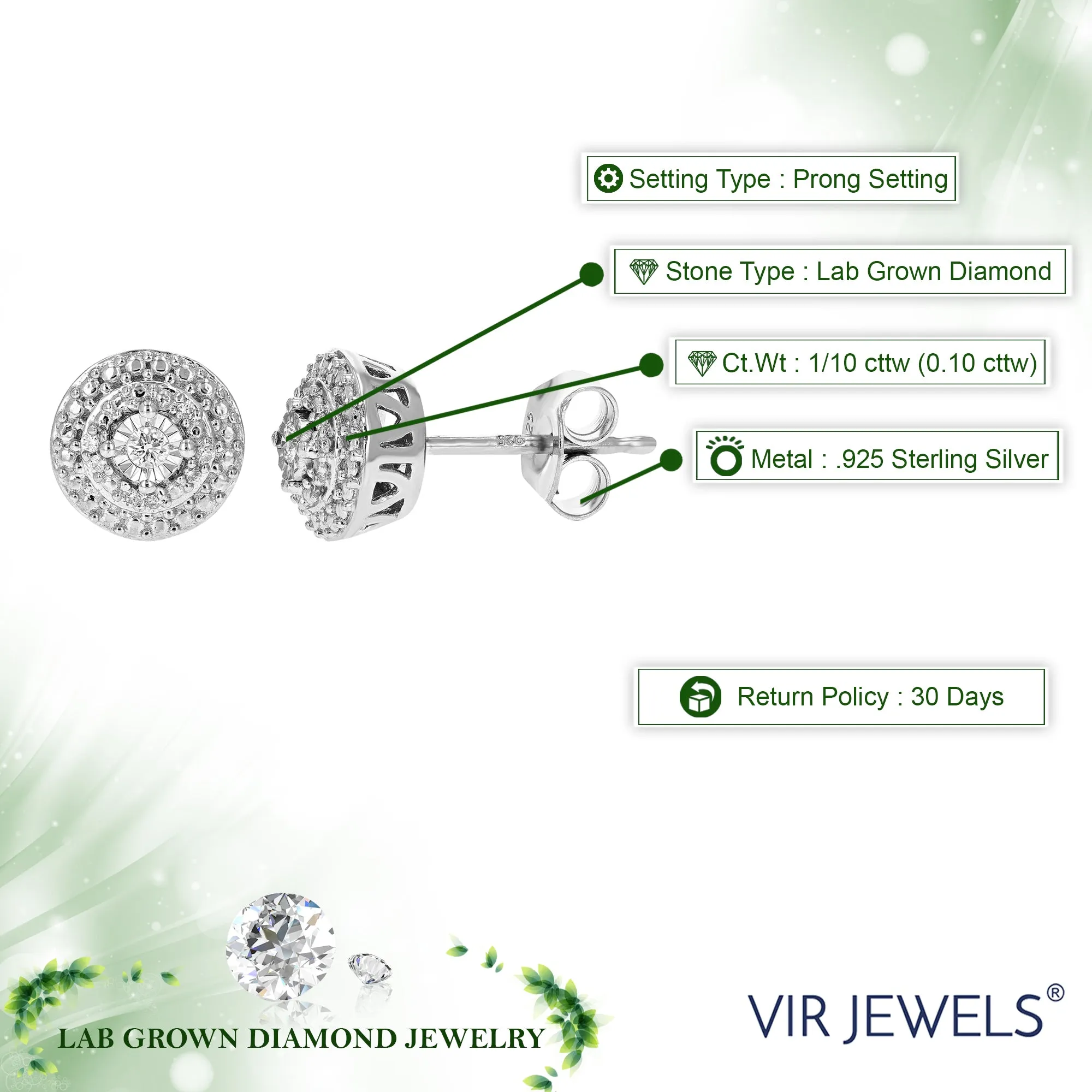 1/10 cttw Classic Diamond Stud Earrings in .925 Sterling Silver