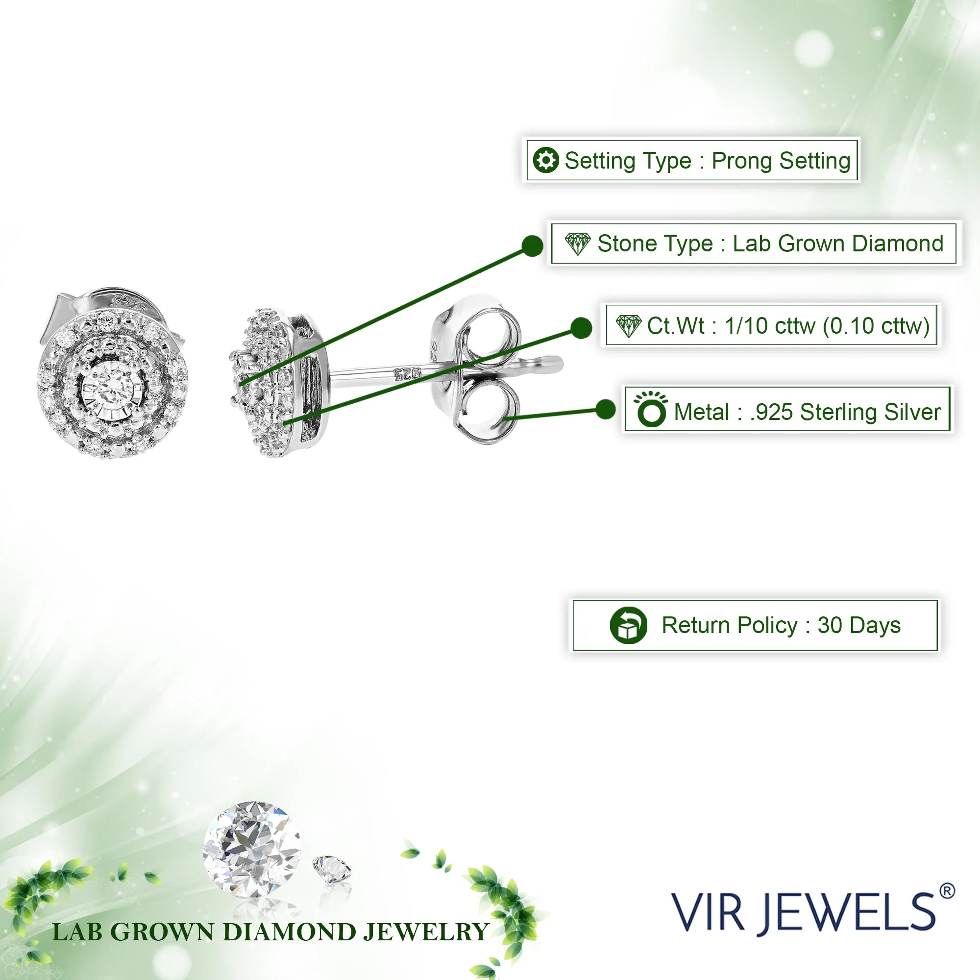 1/10 cttw Composite Diamond Stud Earrings in Sterling Silver
