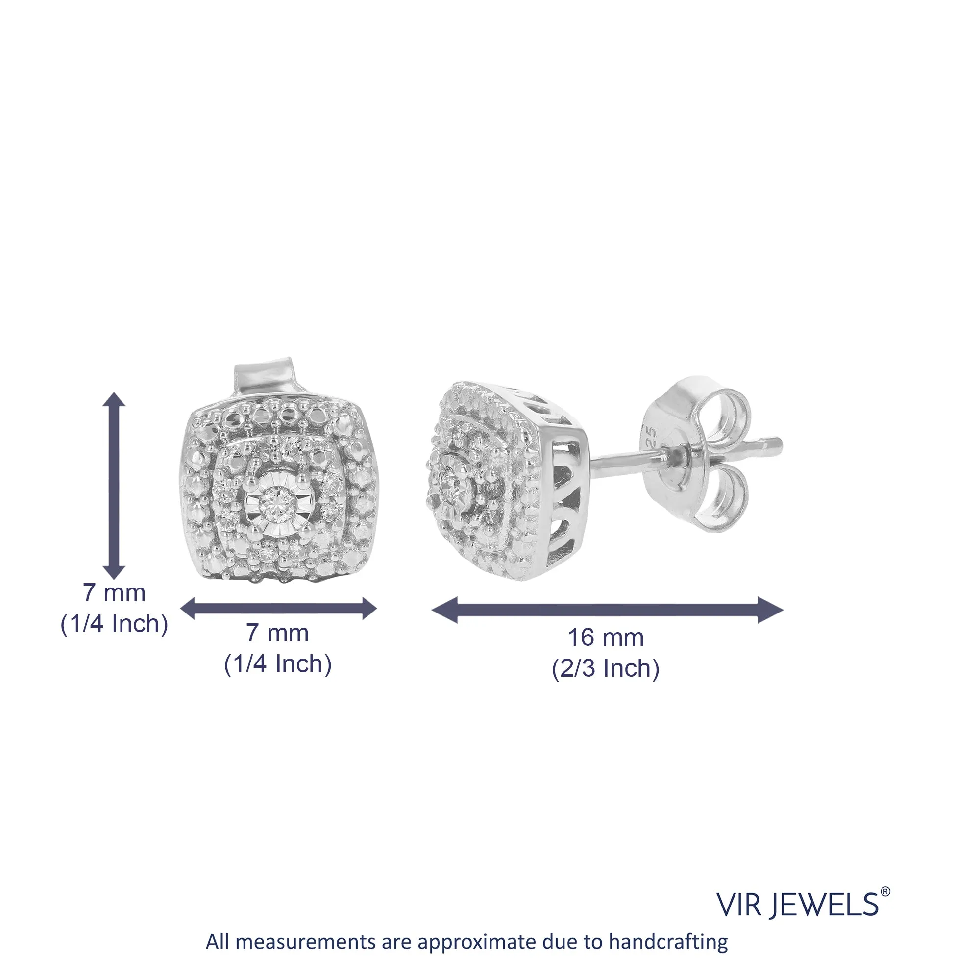 1/10 cttw Diamond Cushion Composite Stud Earrings in .925 Silver