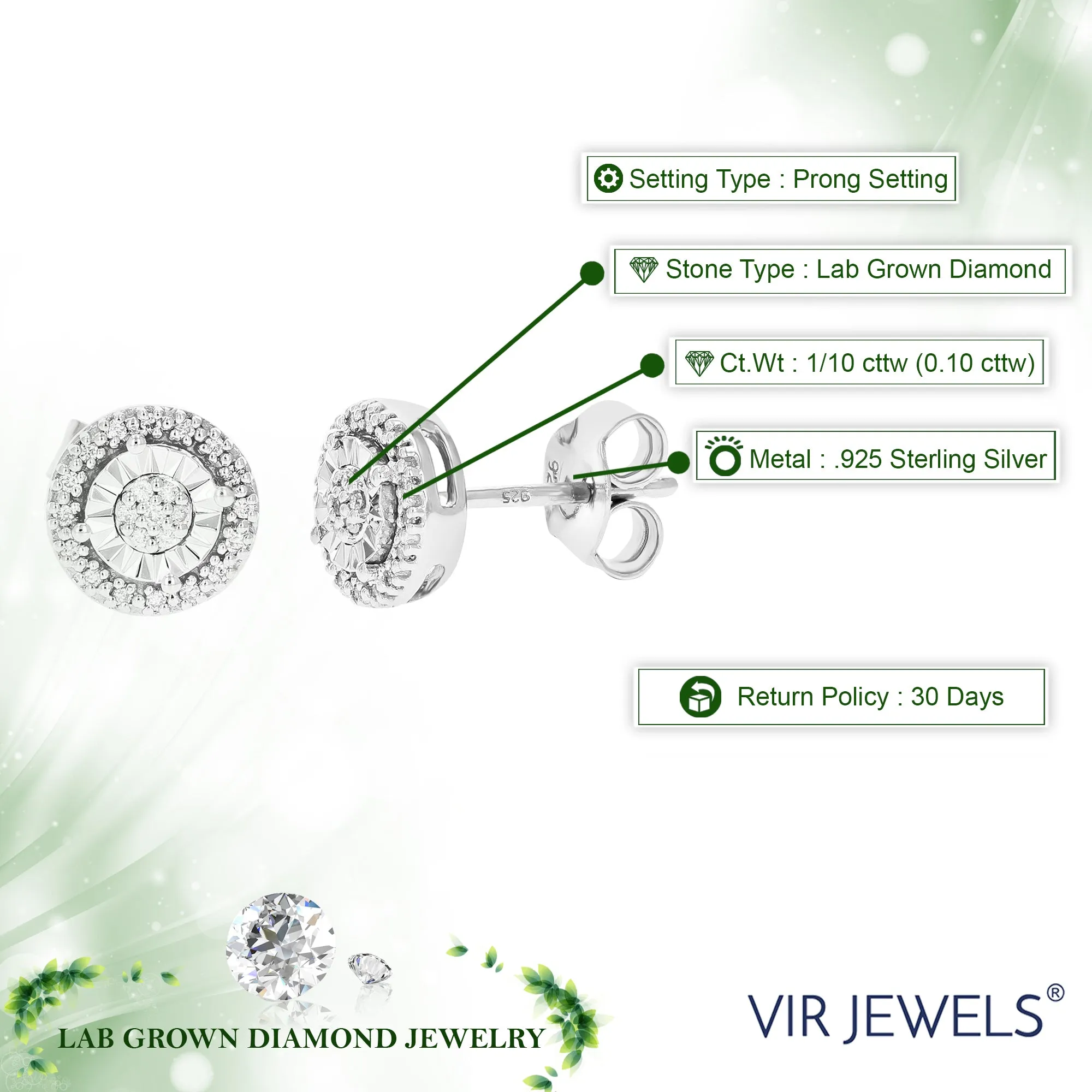 1/10 cttw Diamond Stud Composite Earrings in .925 Sterling Silver