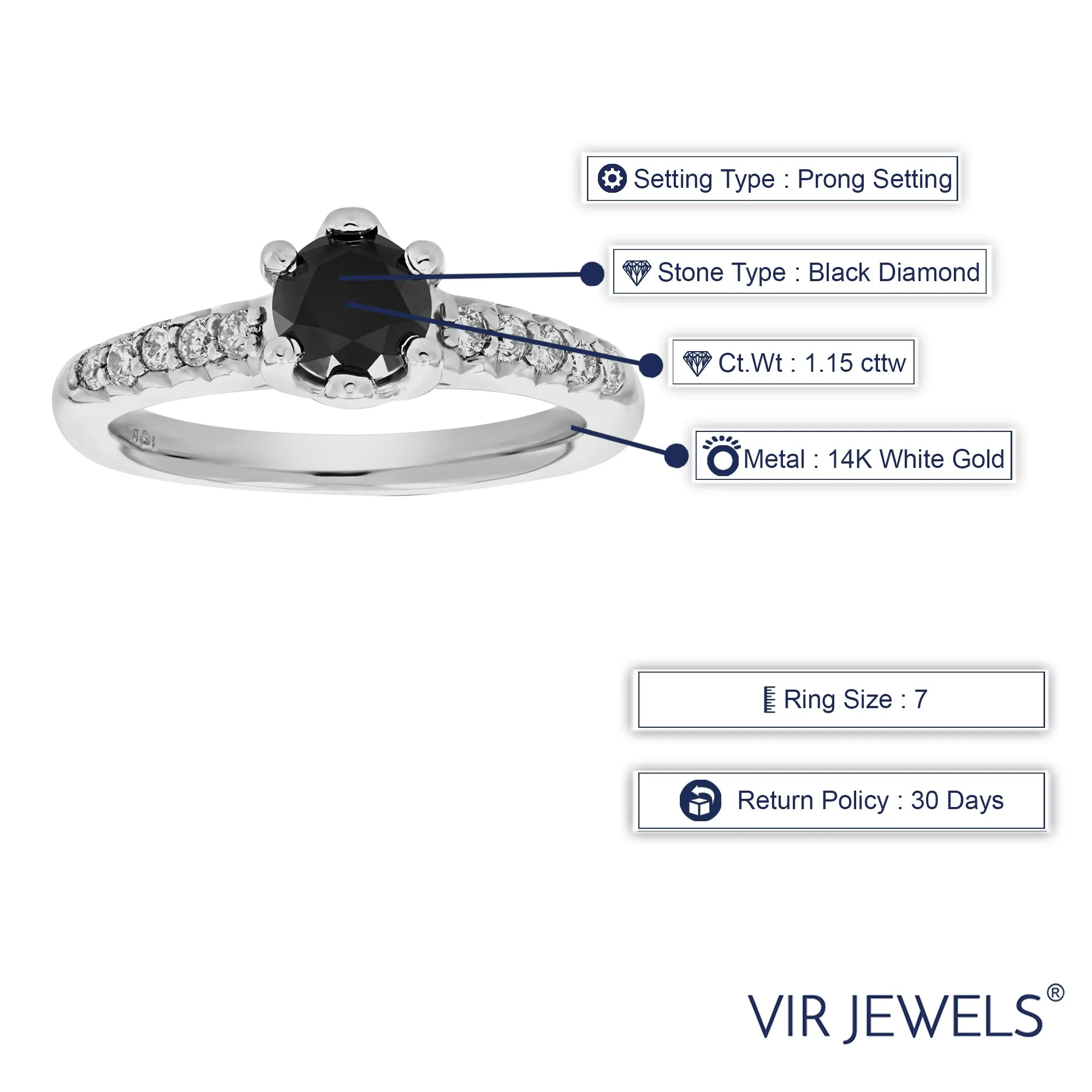 1.15 cttw Black Diamond Engagement Ring in 14K White Gold