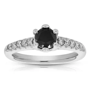 1.15 cttw Black Diamond Engagement Ring in 14K White Gold