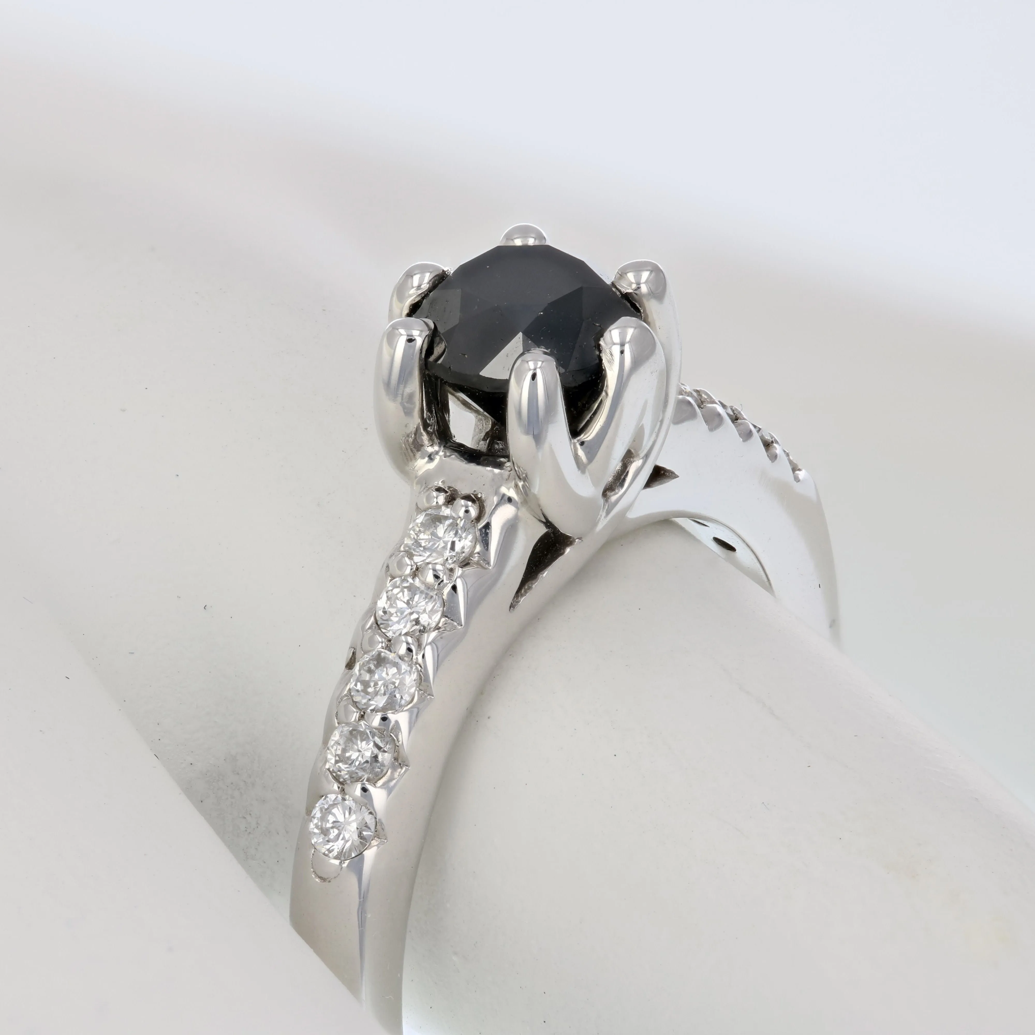 1.15 cttw Black Diamond Engagement Ring in 14K White Gold