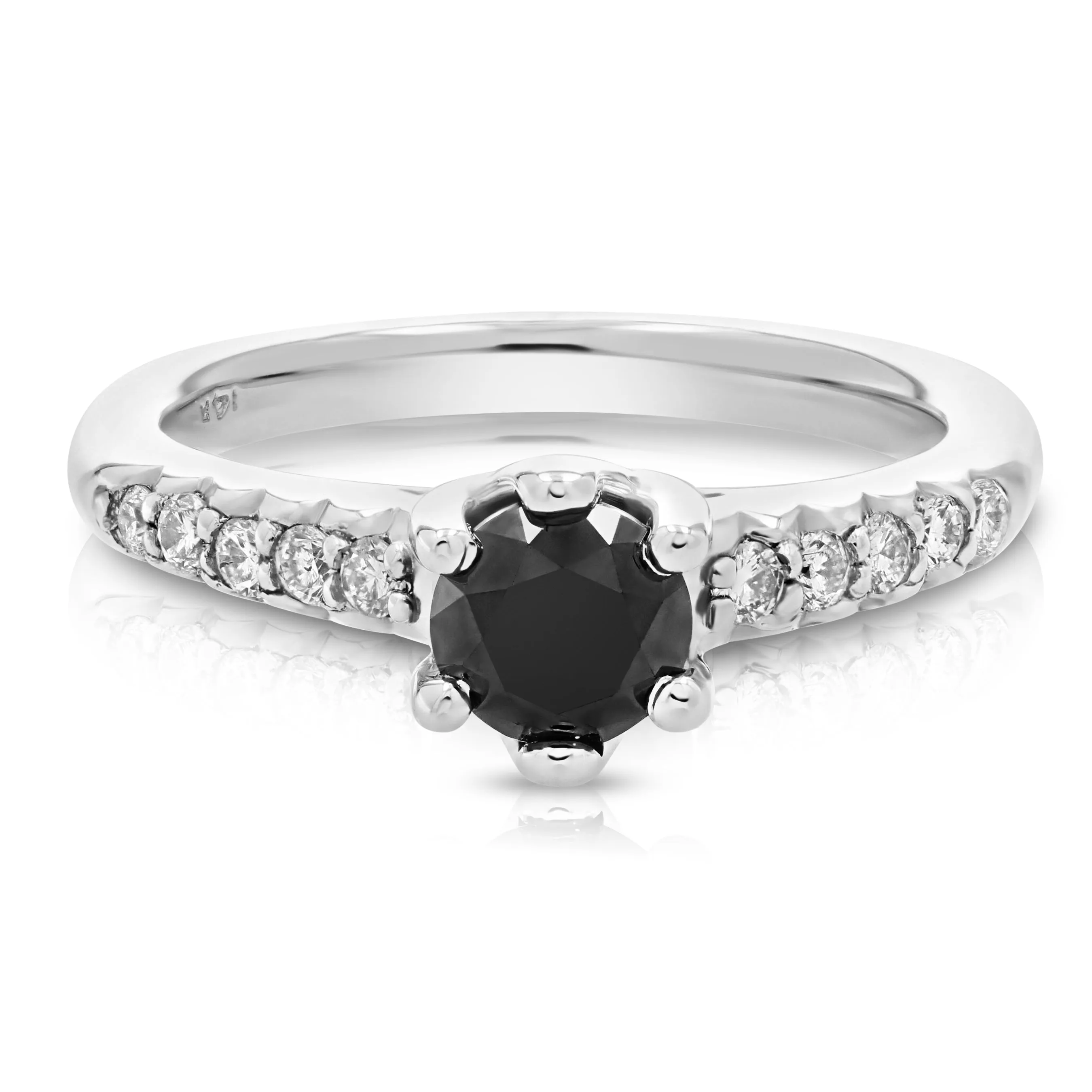 1.15 cttw Black Diamond Engagement Ring in 14K White Gold