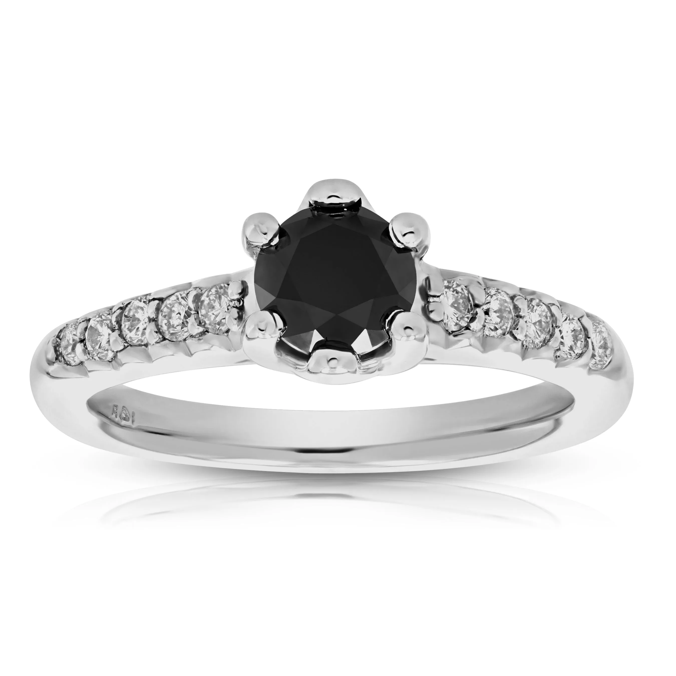 1.15 cttw Black Diamond Engagement Ring in 14K White Gold