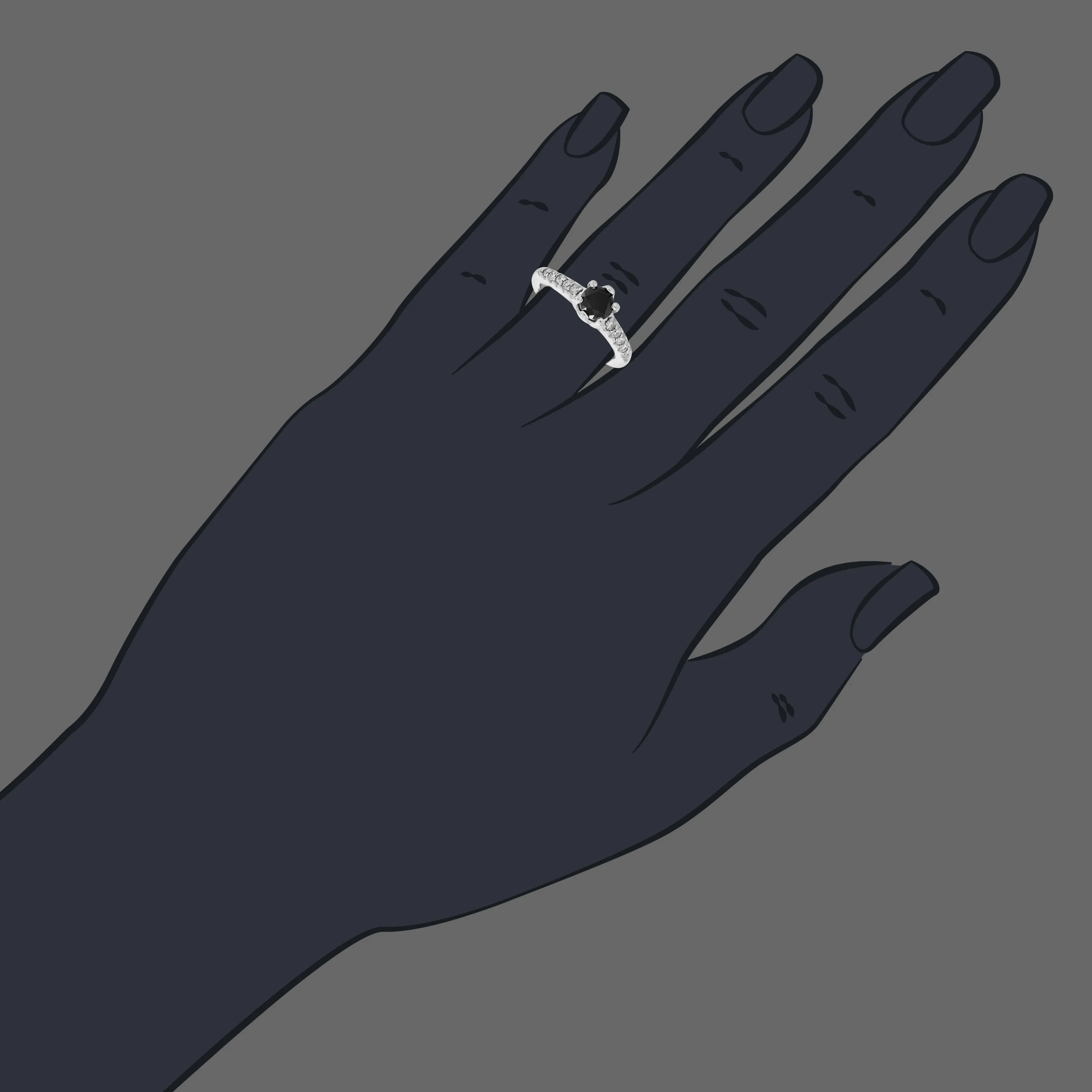 1.15 cttw Black Diamond Engagement Ring in 14K White Gold