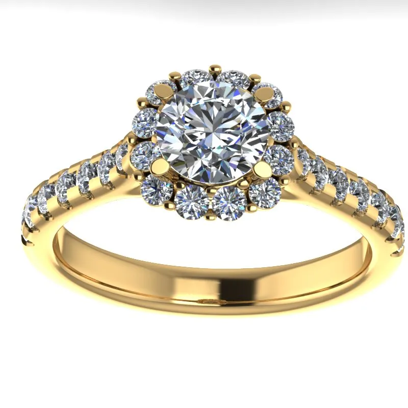 1.1ct Brilliant Cut Diamond Gold Halo Engagement Ring - 05US07