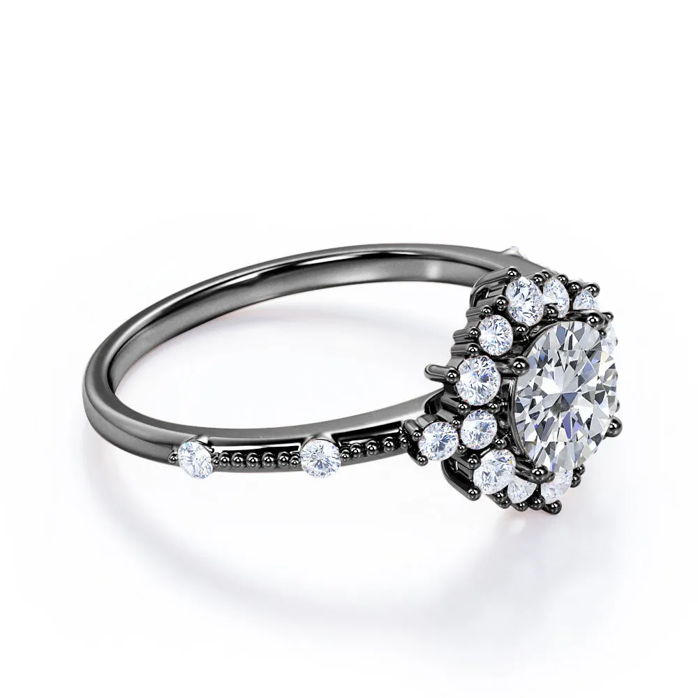 1.2 carat Round cut Moissanite and diamond Milgrain and halo engagement ring for women in rose gold