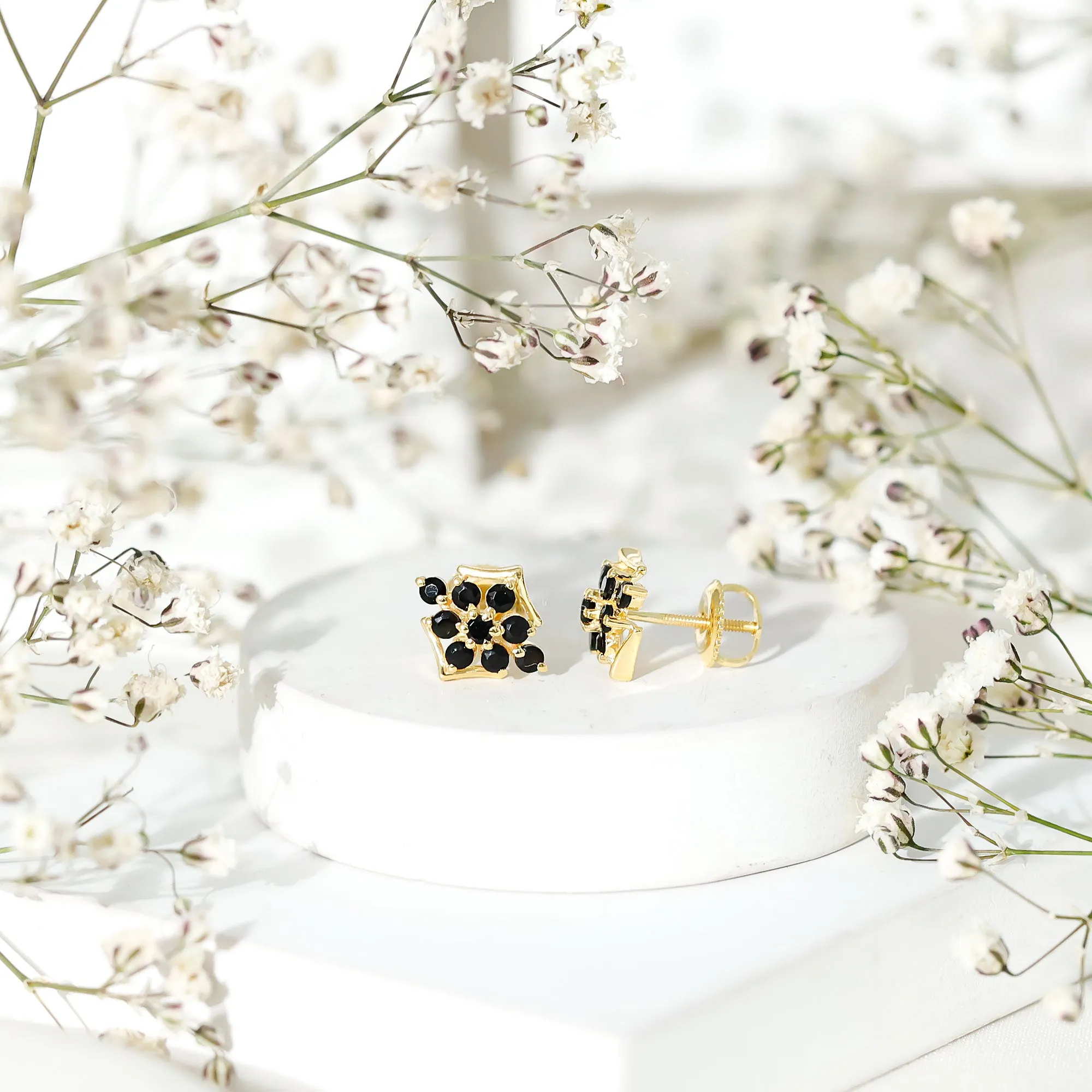 1/2 CT Black Onyx Cluster Stud Earrings