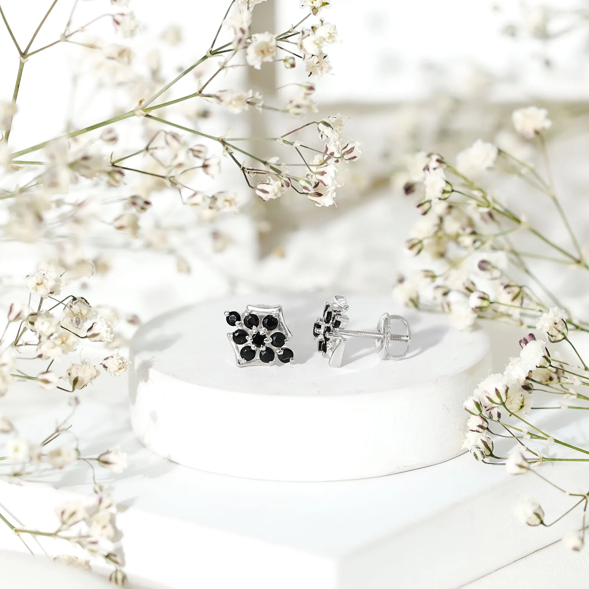 1/2 CT Black Onyx Cluster Stud Earrings