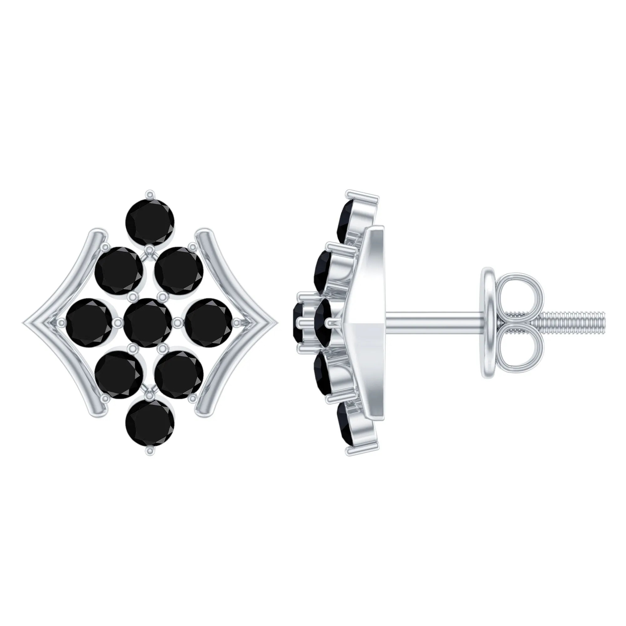 1/2 CT Black Onyx Cluster Stud Earrings