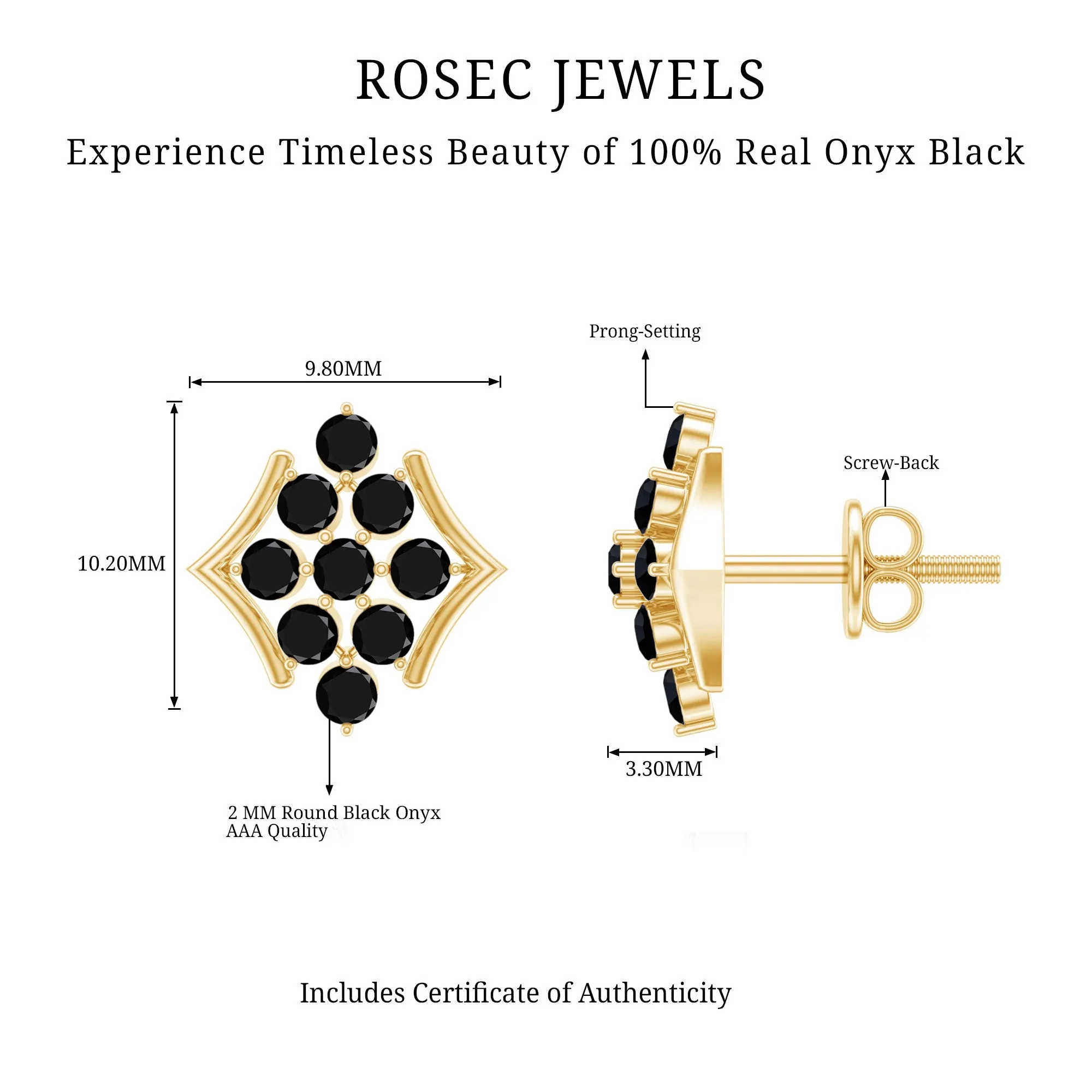 1/2 CT Black Onyx Cluster Stud Earrings