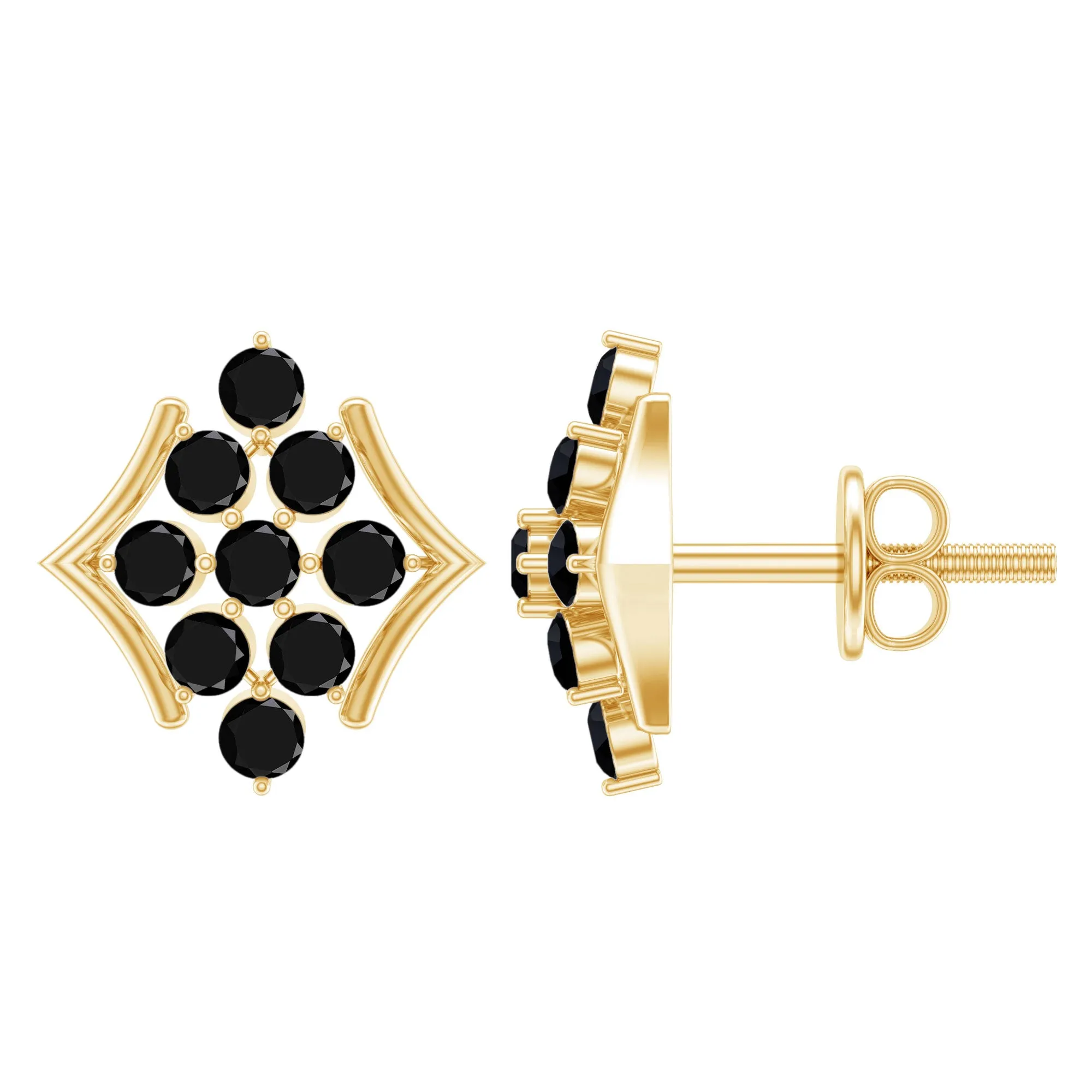 1/2 CT Black Onyx Cluster Stud Earrings