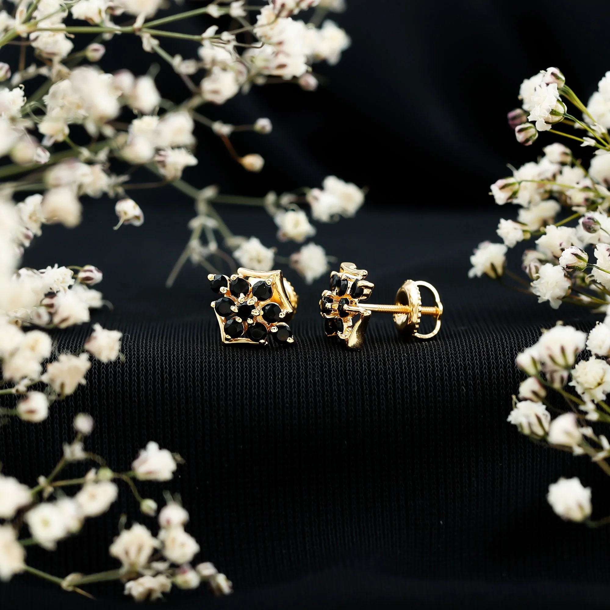 1/2 CT Black Onyx Cluster Stud Earrings