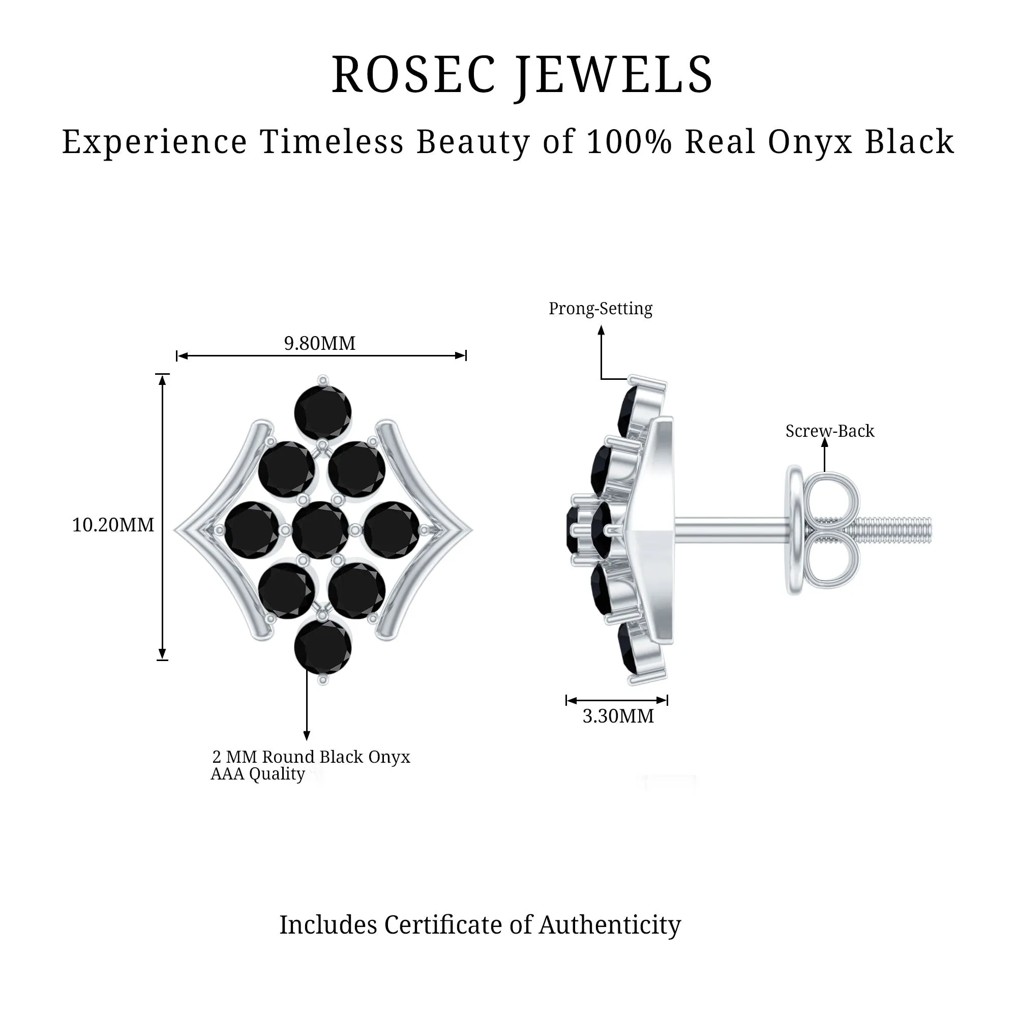 1/2 CT Black Onyx Cluster Stud Earrings