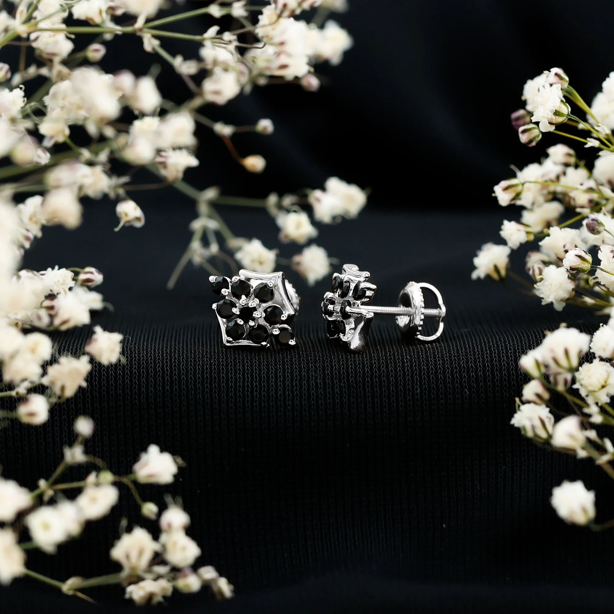 1/2 CT Black Onyx Cluster Stud Earrings