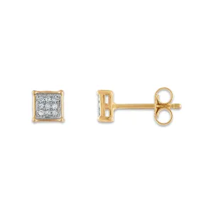 1/20 CTW Natural Diamond Cluster Stud Earrings in 10KT Yellow Gold