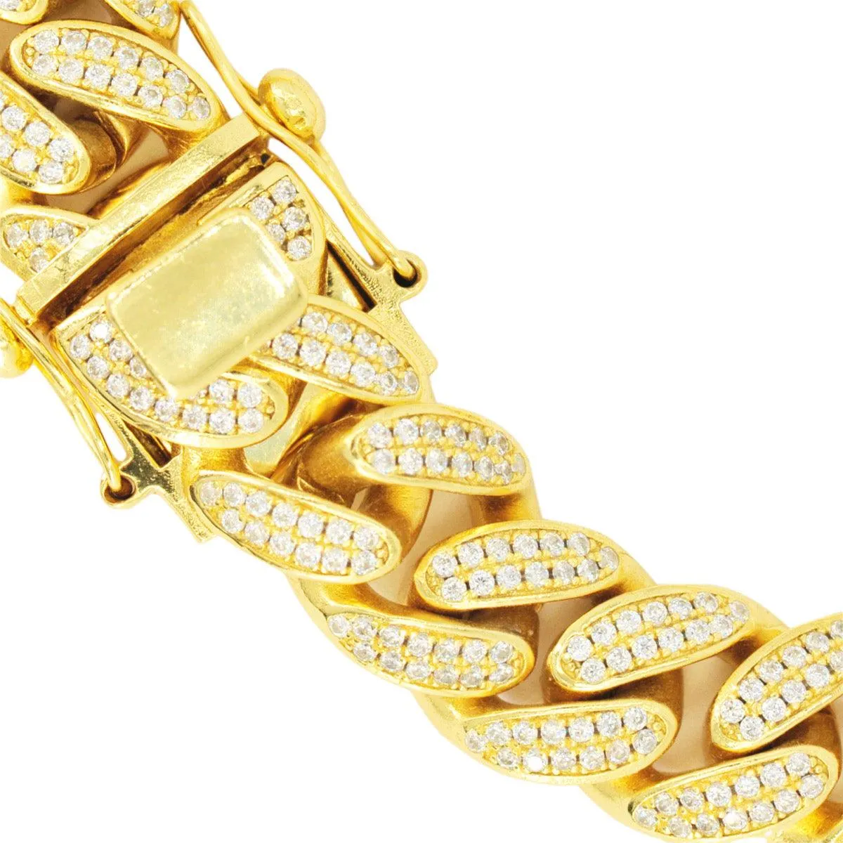 12mm Silver and CZ Solid Cuban Bracelet 8.5” - Gold Plated