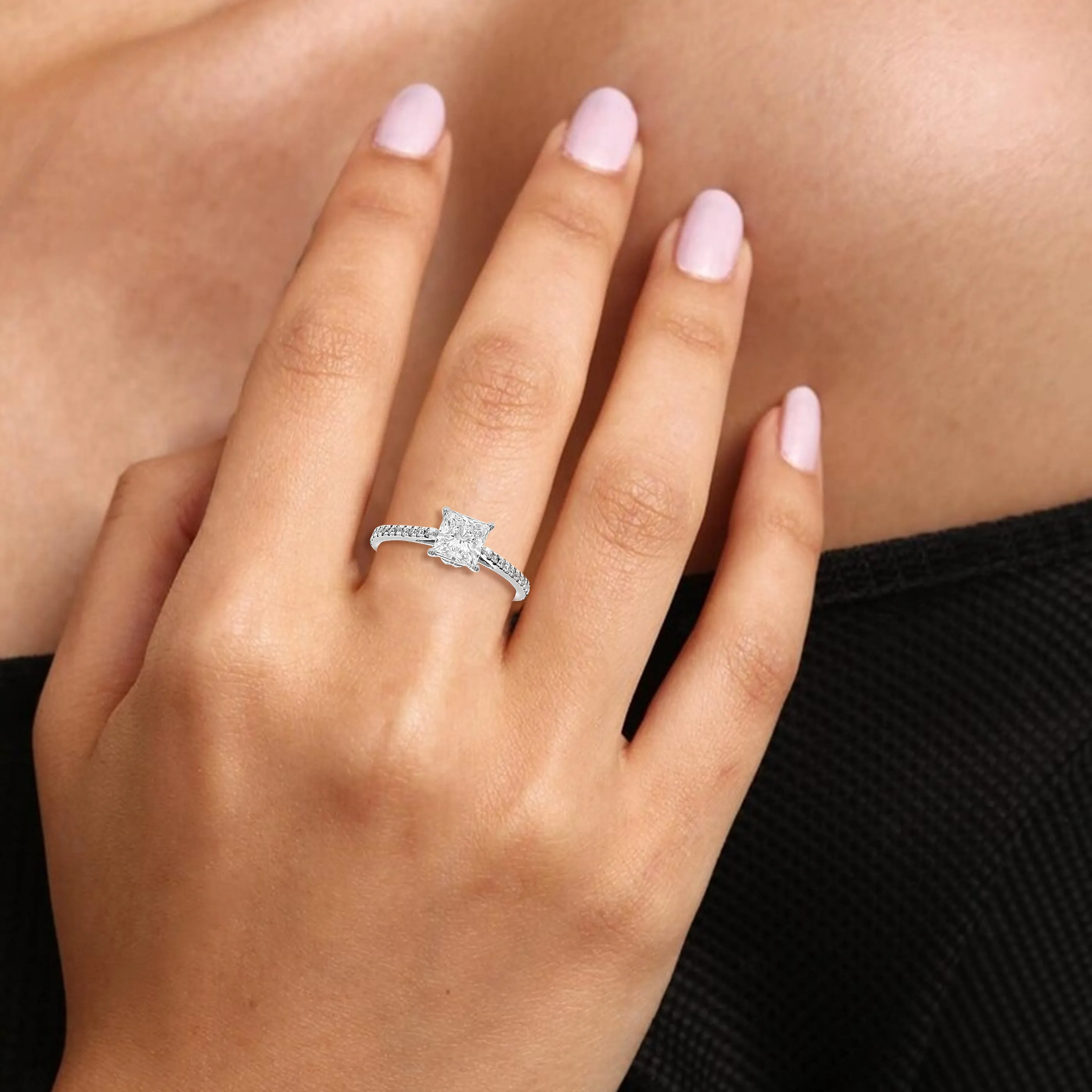 1.30 cttw Lab Grown Princess Diamond Wedding Ring 14K White Gold