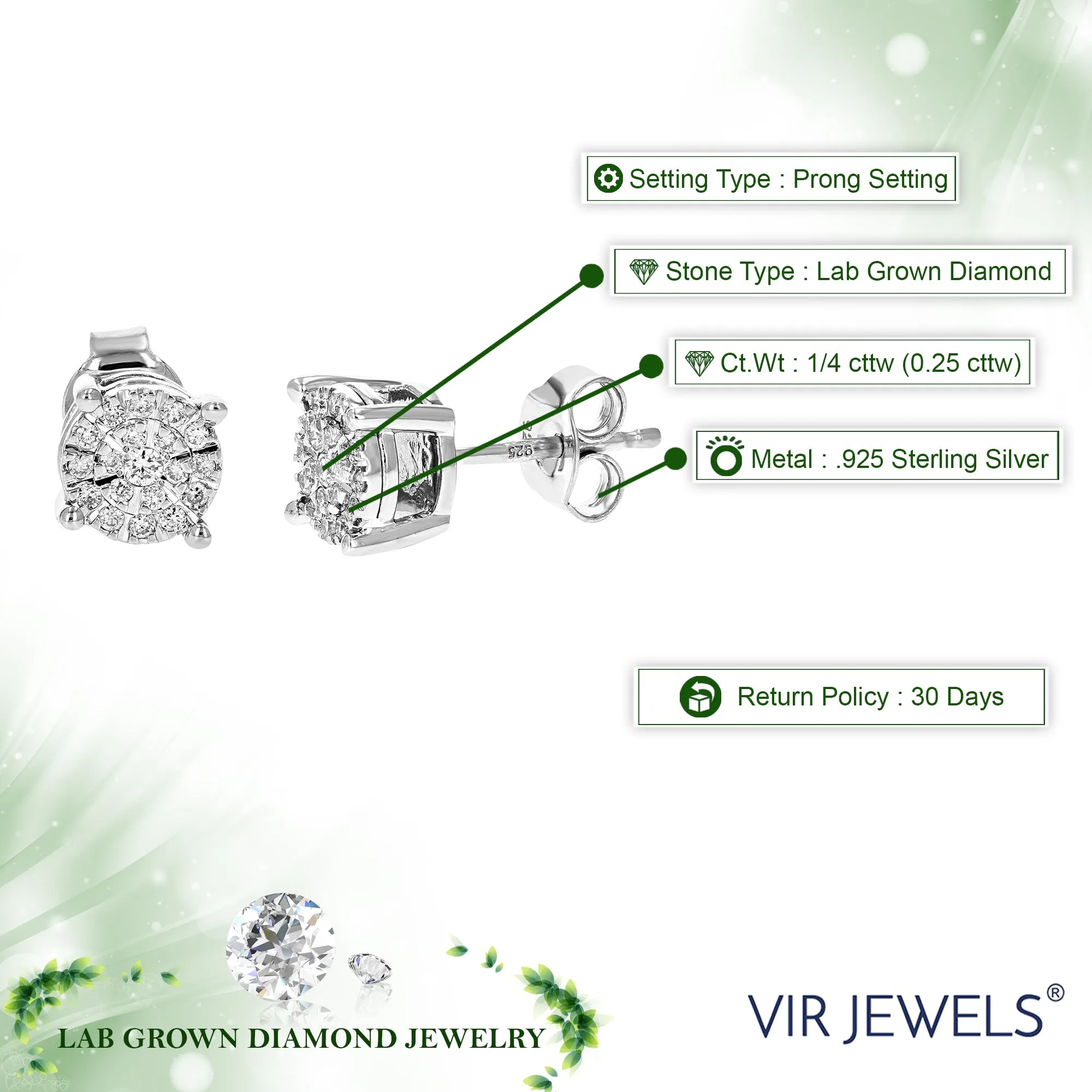 1/4 cttw Classic Diamond Stud Earrings .925 Sterling Silver