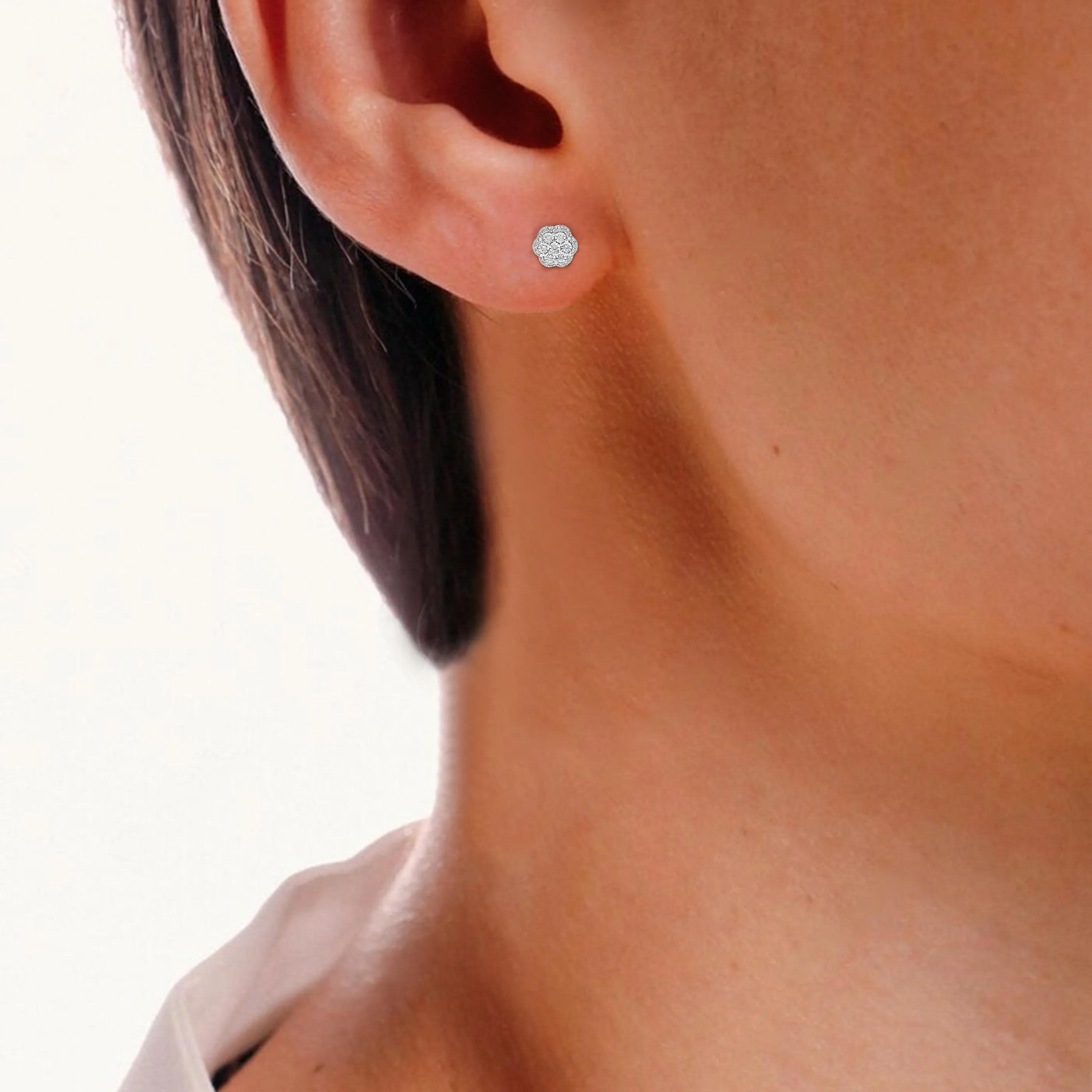 1/4 cttw Flower Composite Diamond Stud Earrings in Sterling Silver