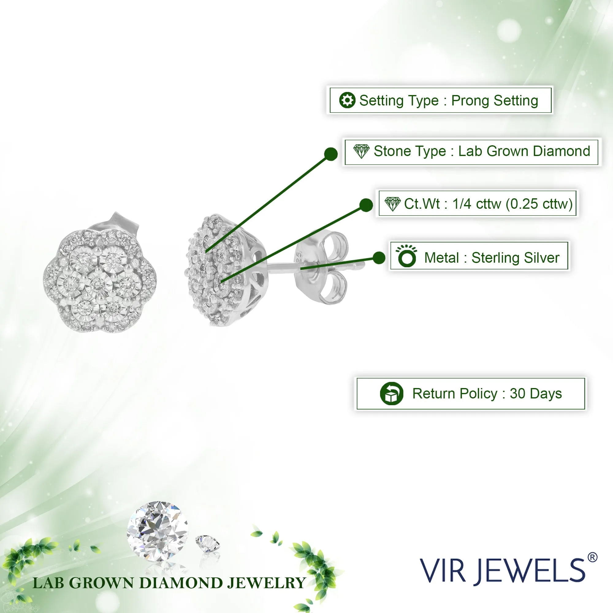 1/4 cttw Flower Composite Diamond Stud Earrings in Sterling Silver