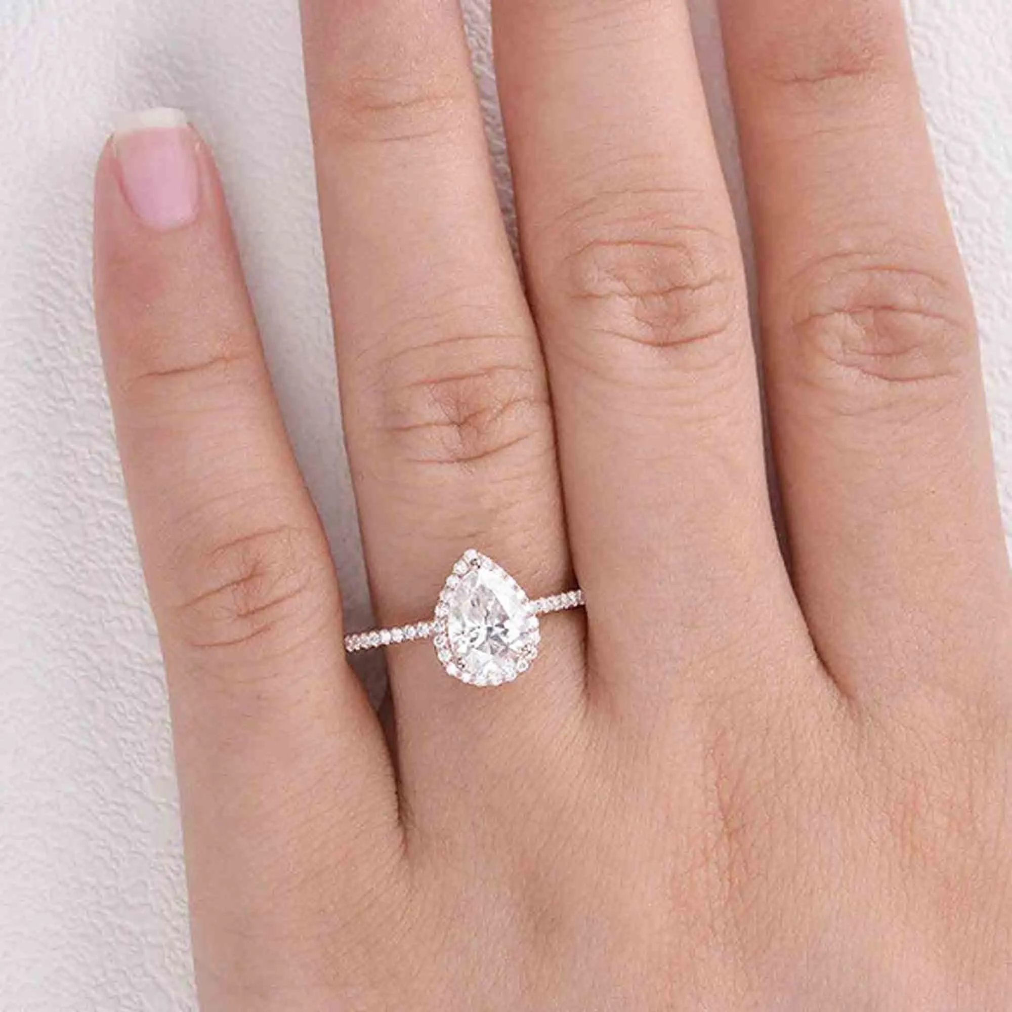 14 k Rose Gold Pear Engagement Ring With Halo Setting