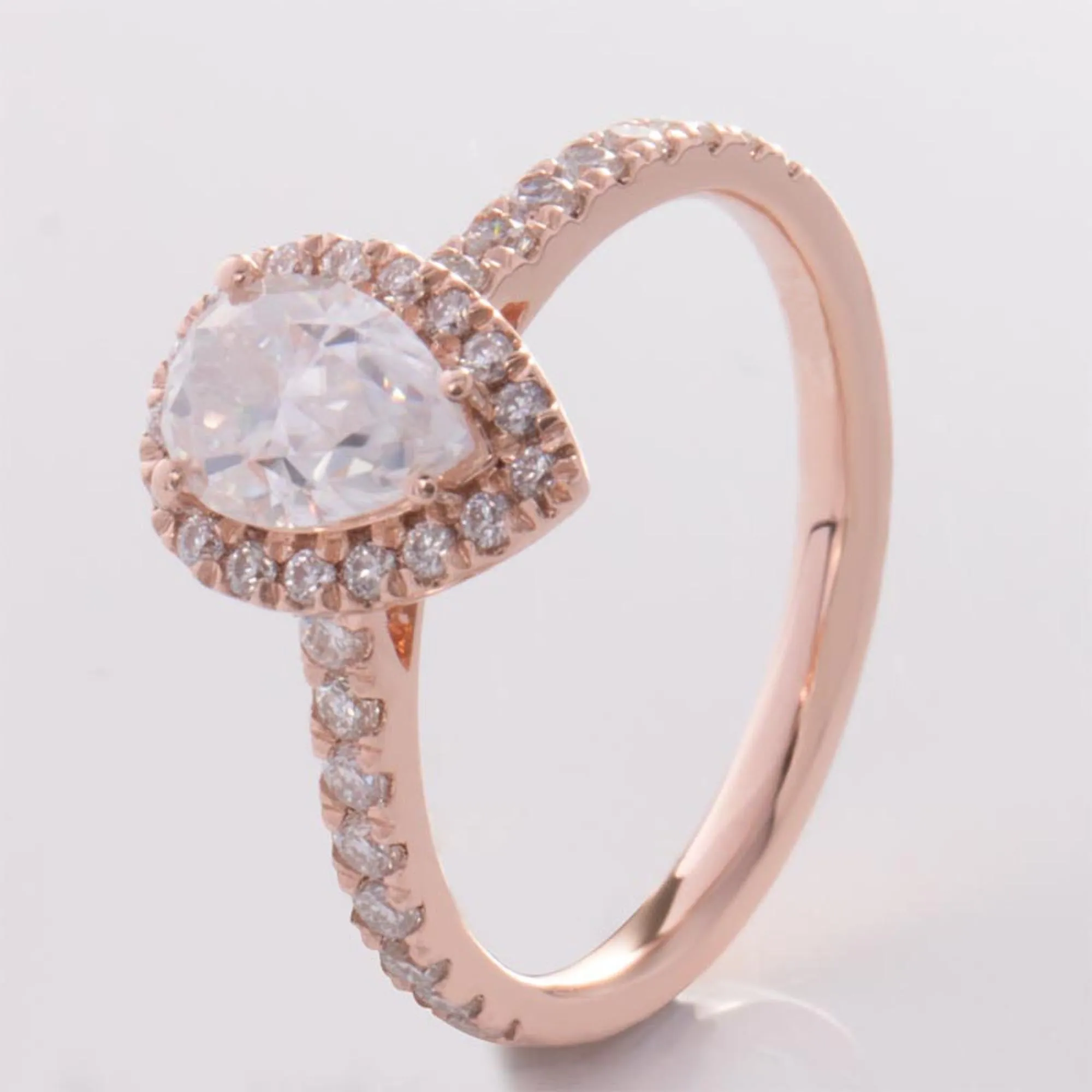 14 k Rose Gold Pear Engagement Ring With Halo Setting
