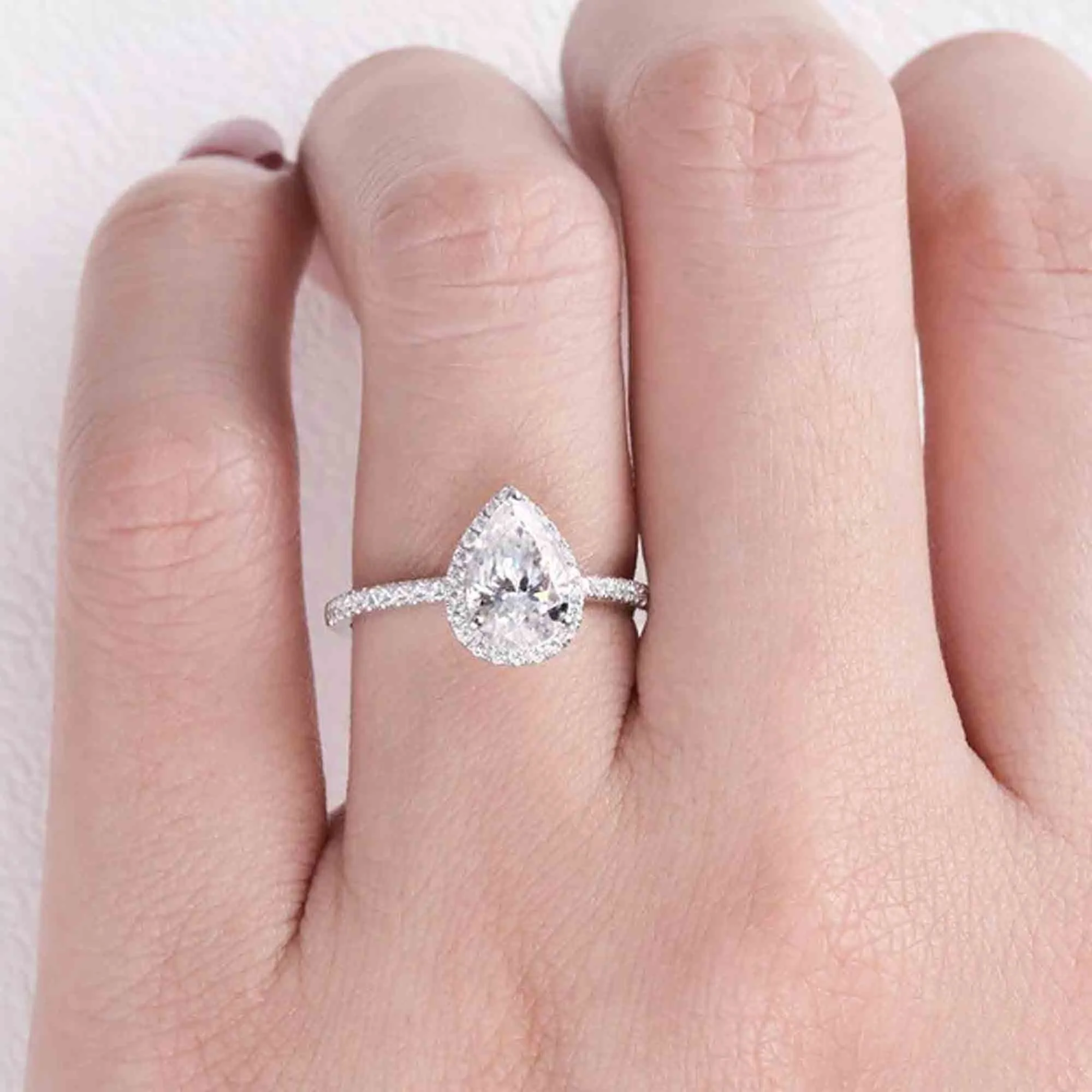 14 k Rose Gold Pear Engagement Ring With Halo Setting