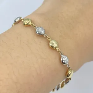14K 5.5MM Two-Tone Flat Ball Link Bracelet 7"